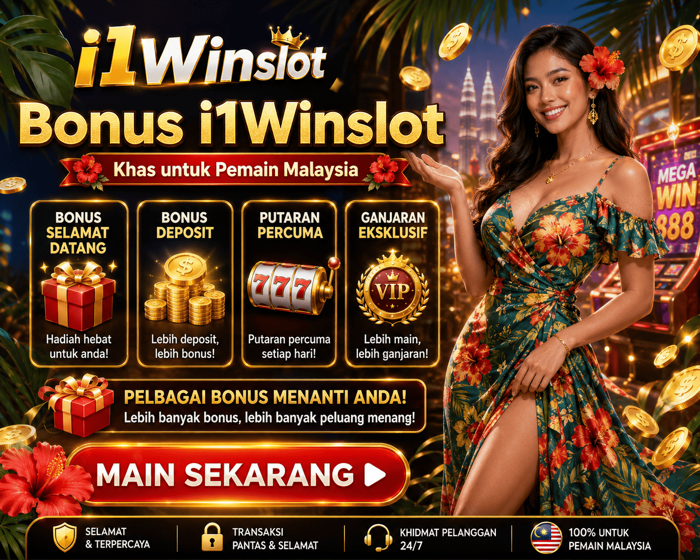 i1Winslot - bonus rewards and welcome offers i1Winslot bonus scene with gift boxes, coins, and promotional offer visuals